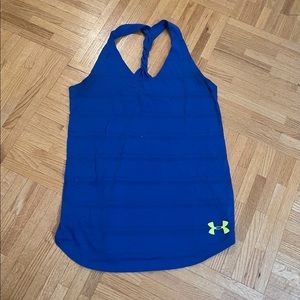 royal blue under armour heat gear tank with twist back size small